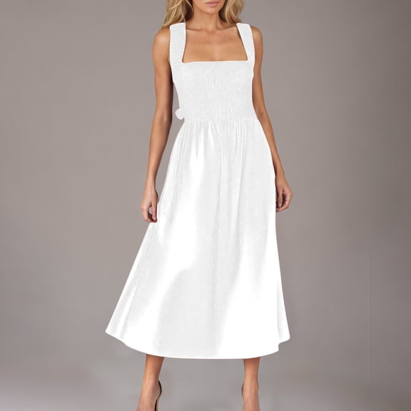 Women's Sleeveless Summer Dress, Casual Midi Camisole Dress in Lightweight Polyester for Daily Wear and Special Occasions