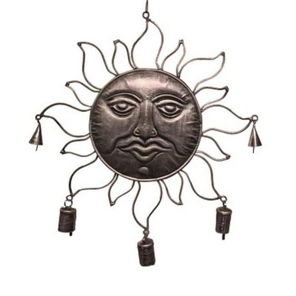 Metrotex Designs 62122 Sun Face Bell Wind Chime, Silver Patina