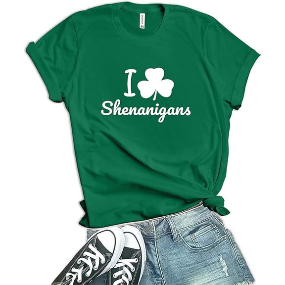I Heart Shenanigans St Patrick’s Day Shirt for Women, Magically Delicious Shamrock Irish Graphic Tee