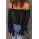 thumbnail image 3 of ABPHQTO Blusa holgada de mujer con escote pronunciado y volantes en negro, 3 of 5