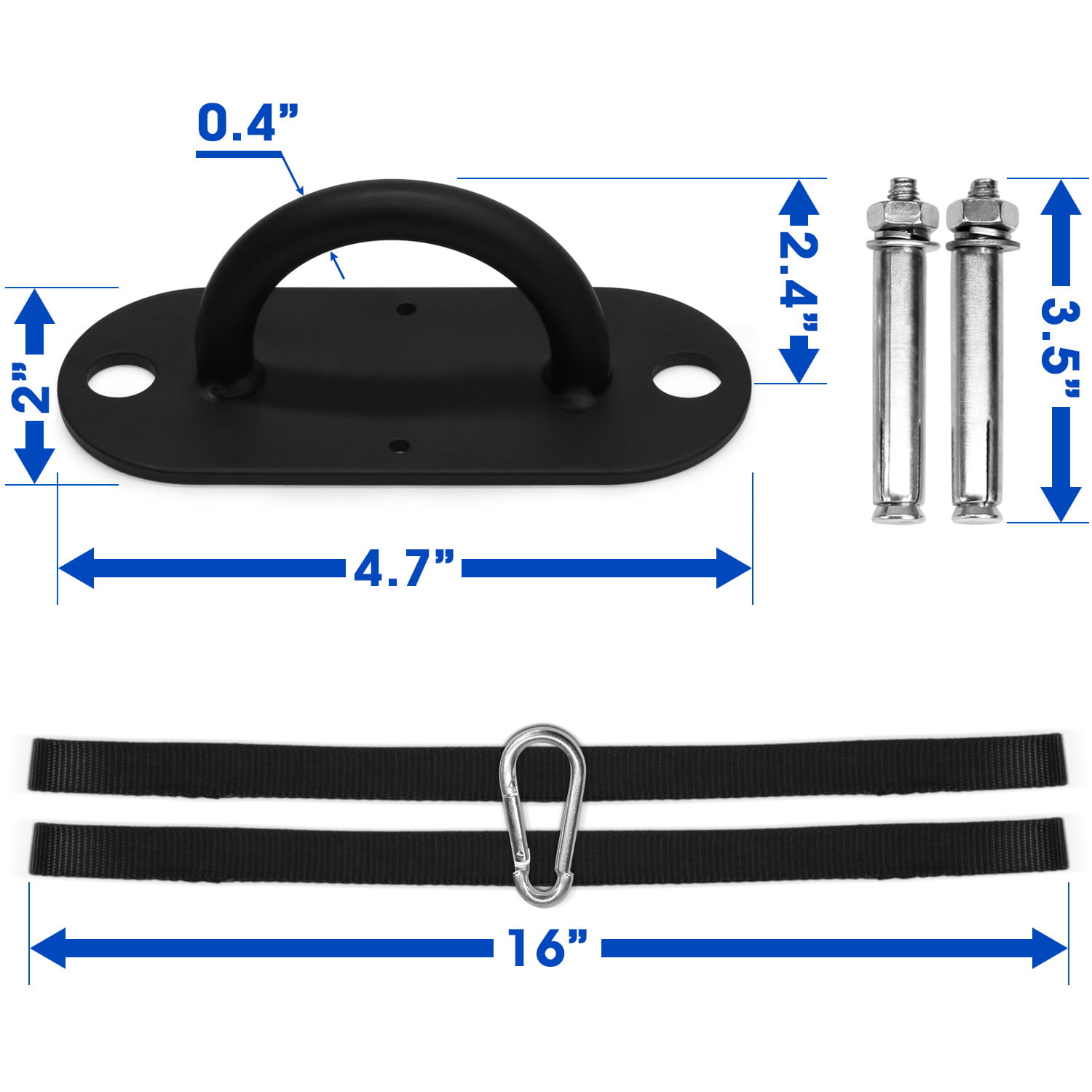 Yes4All Battle Rope Anchor Kit – Included 2 Webbing Strap, 2 Steel Anchor  Bolts and Snap Hook 