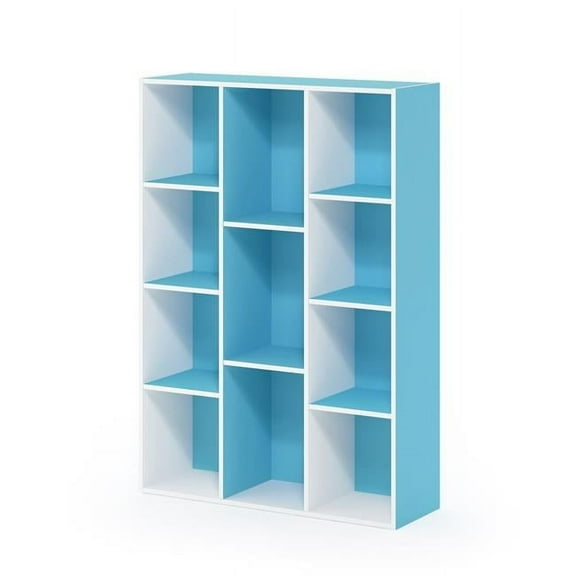 11-Cube Reversible Open Shelf Bookcase, White & Light Blue