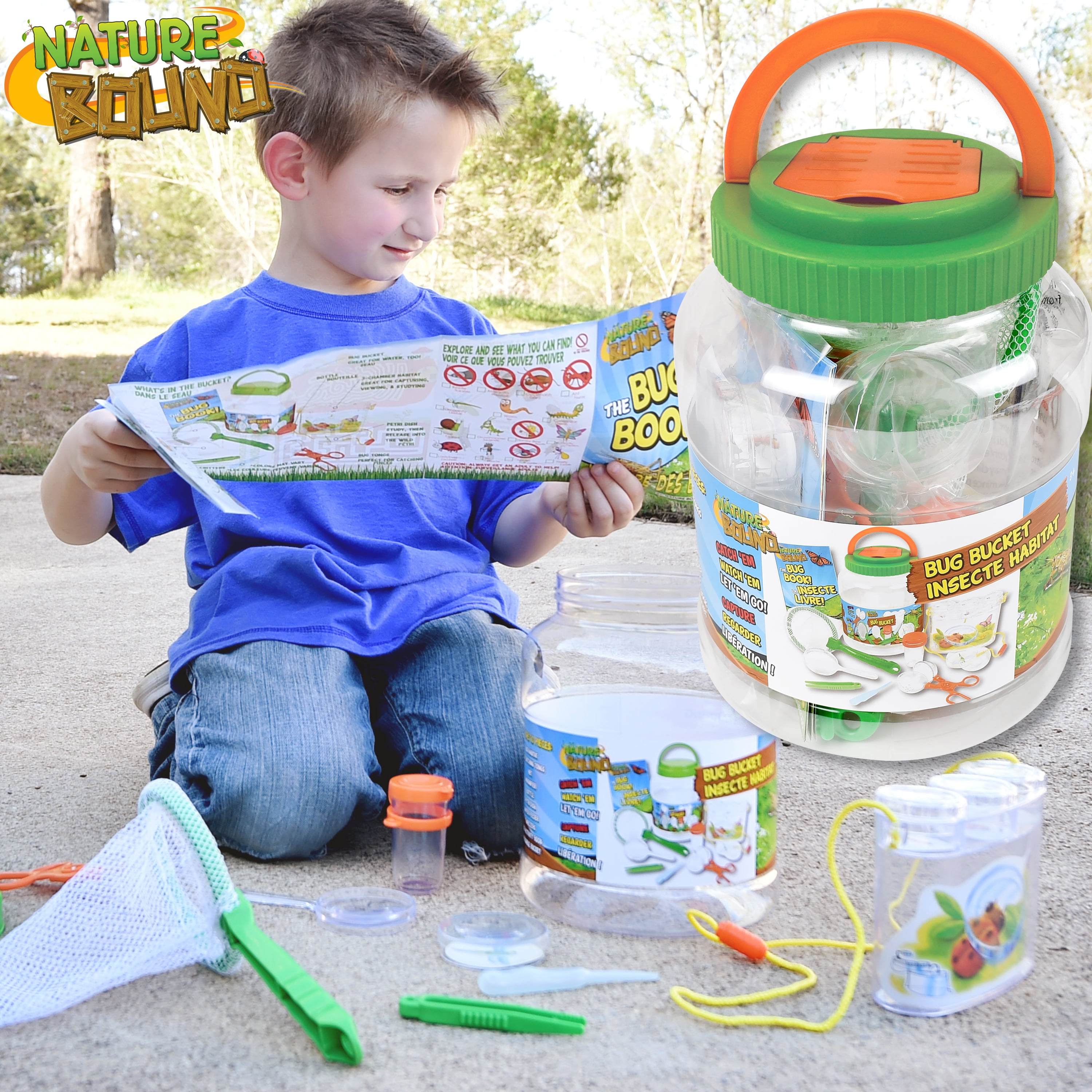 7 piece Bug Catcher Kit with Plastic Habitat Bucket, Exploration Set for  Kids by Nature Bound Toys 