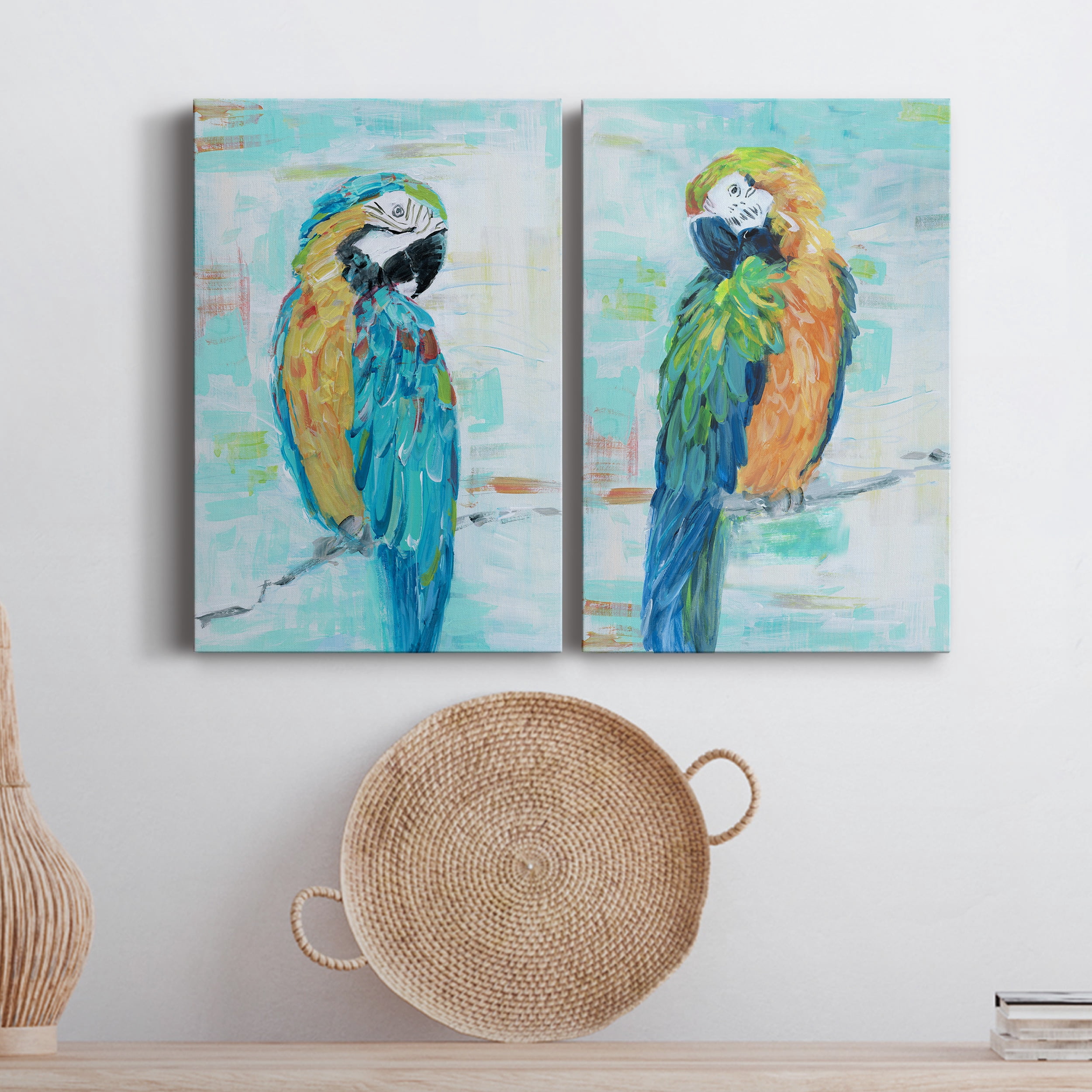 Island Parrot I Premium Gallery Wrapped Canvas - Ready to Hang - Set of 2 - 24 x 36 Each