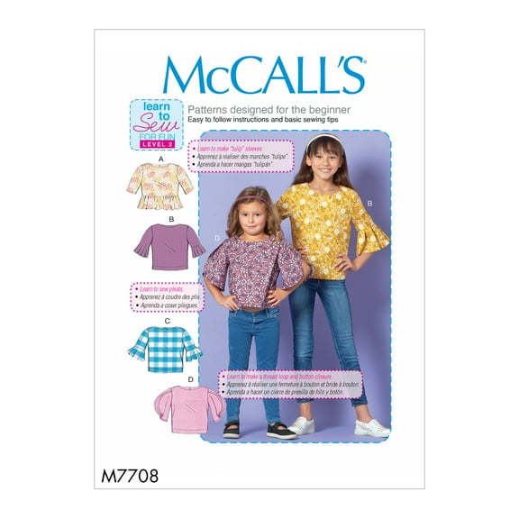 McCall's Sewing Pattern Child/Girls' Tops -7-8-10-12-14
