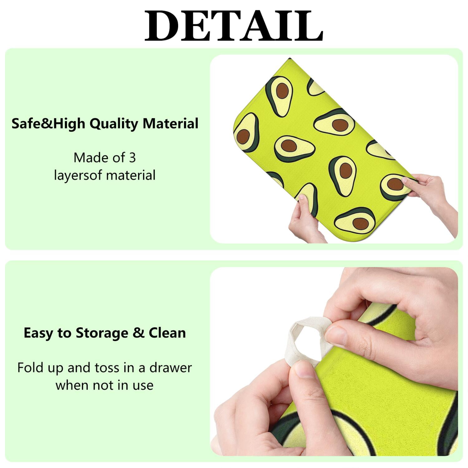 Avocado Art Kitchen Drying Mats 2 Pack - Absorbent Microfiber Dish Mat, Heat Resistant & Reusable Sink Drying Pad (Fruit Print)