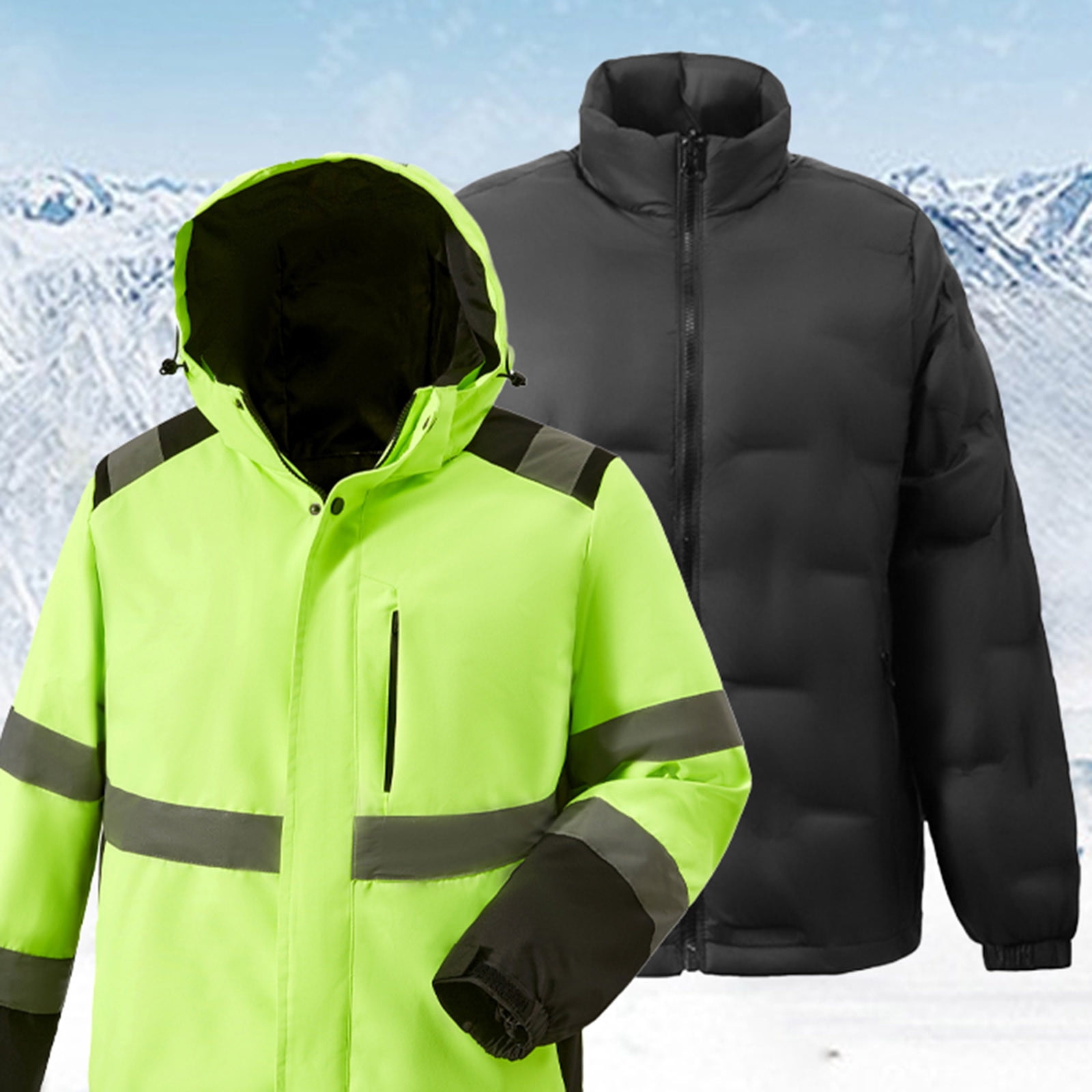 Txeol Hi Vis Windbreaker Jackets for Men 29 Heating Zones USB Charging Hoodies with Pockets Outdoor Work Reflective Waterproof Raincoats,Green,XL