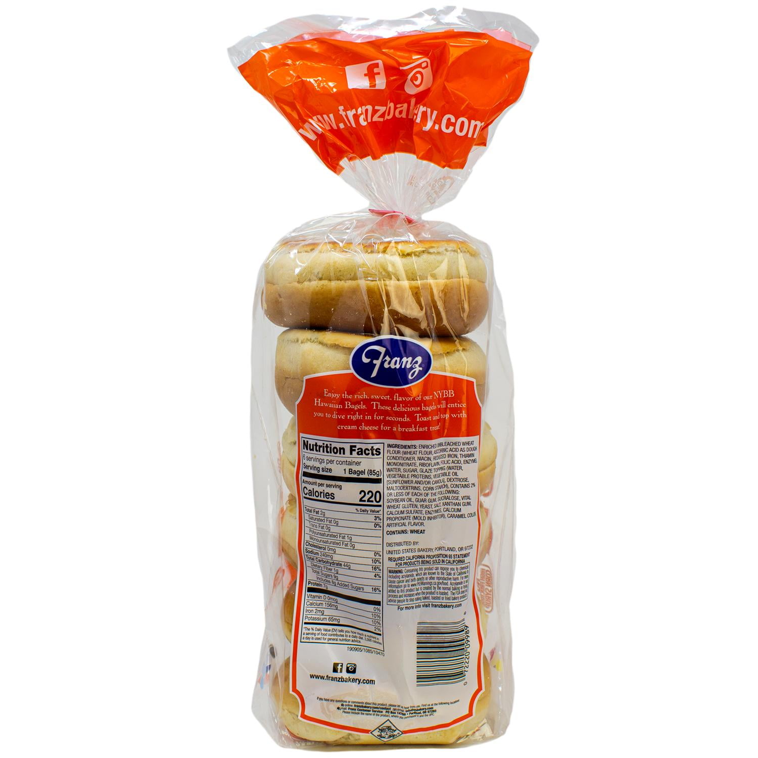 Franz Hawaiian Premium Bagels, 18 oz, 6 Count