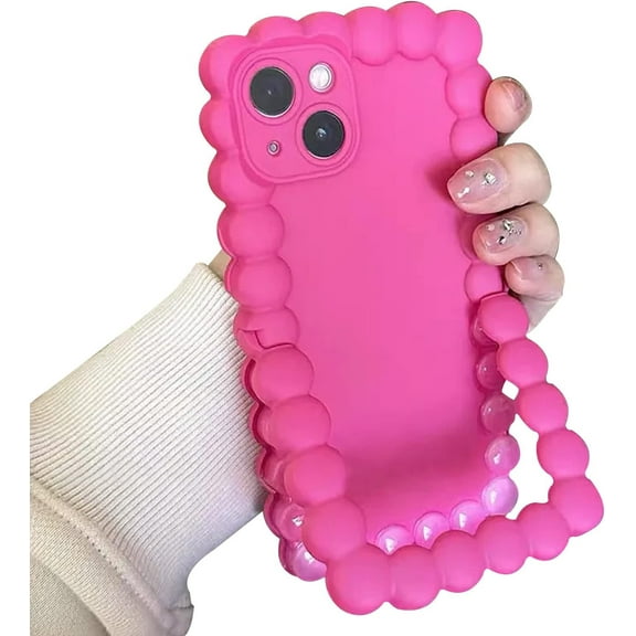 Bubble Pop Phone Case Compatible with iPhone 14, Cute 3D Hot Pink Aesthetics Pop It Phone Cover with Built-in Stand for Women Girl