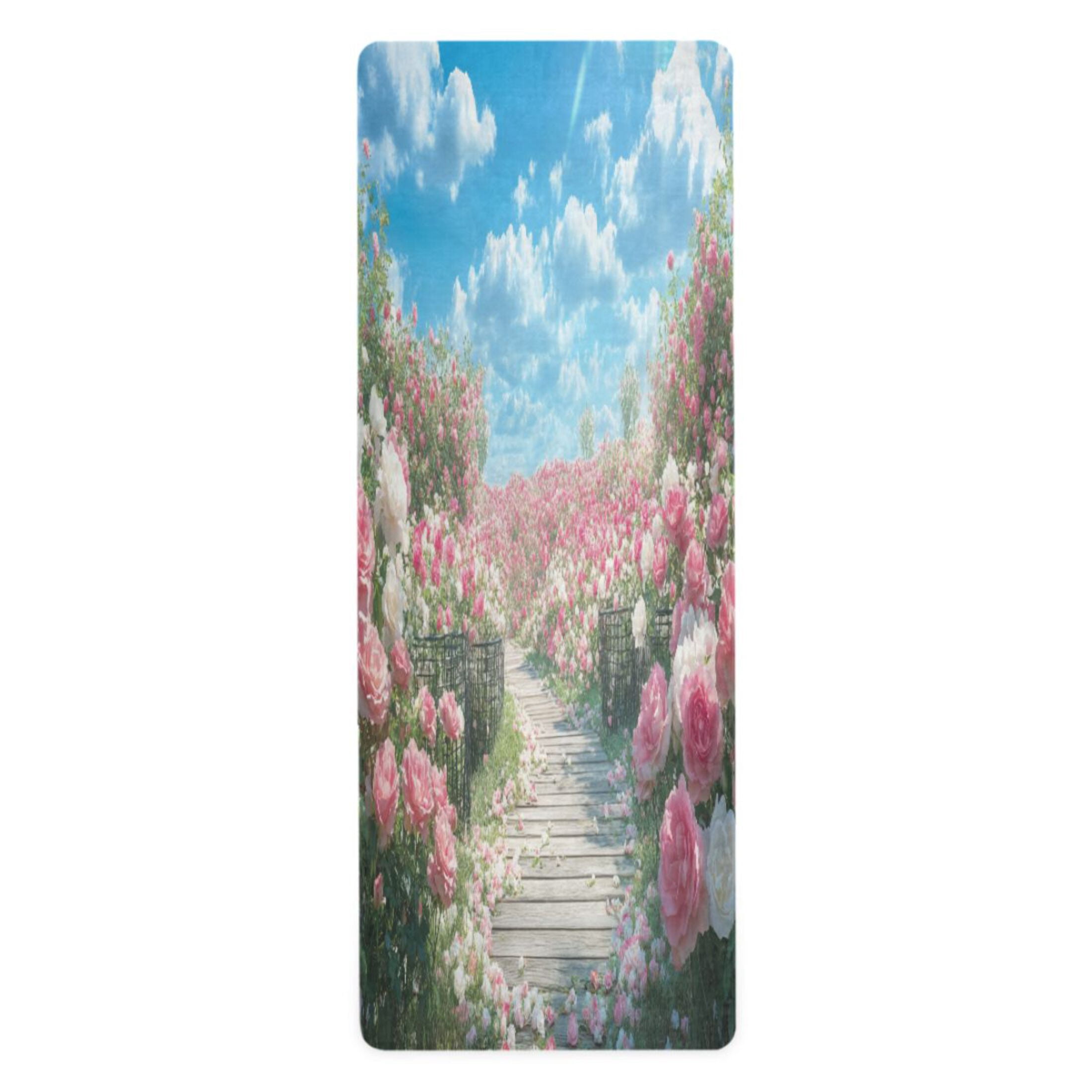 BZSMCE Yoga Mat Women Pink Blooming Rose Fitness Mat