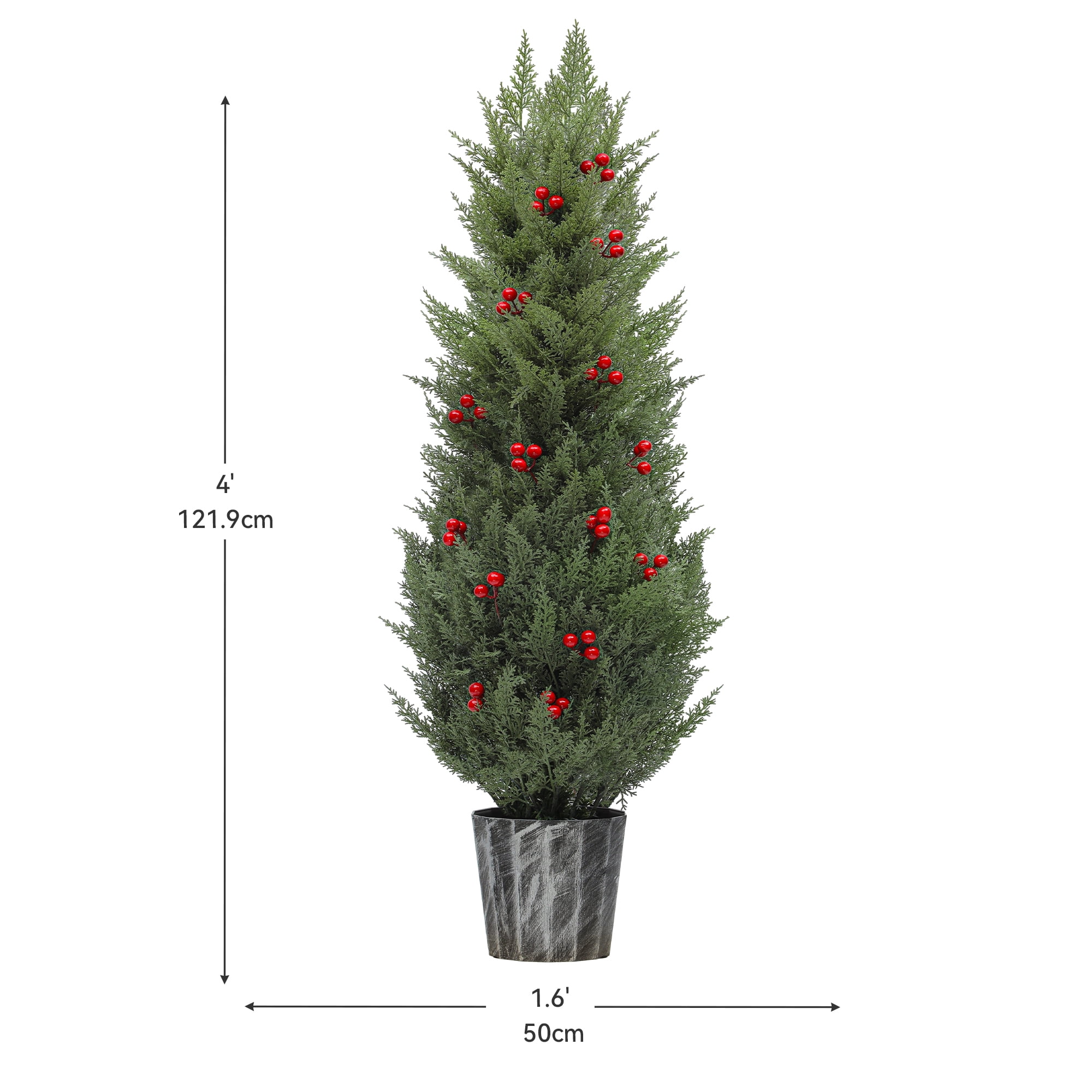 Uforic 4FT Artificial Cedar Topiary Tree ,Outdoor UV Resistant Artificial Cedar Tree Potted Plants with red Berries,for Home, Porch, Office Decor,2 Pcs