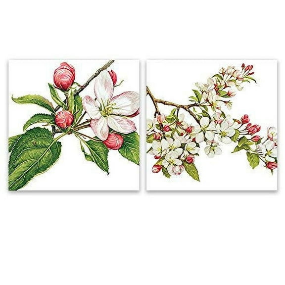 wall26-2 Panel Square Canvas Wall Art - Watercolor Style Small Flowers on The Branch - Giclee Print Gallery Wrap Modern Home Art Ready to Hang - 12"x12" x 2 Panels