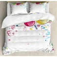 thumbnail image 1 of Kids Party Duvet Cover Set King Size, Enjoyment Fun Entertainment Theme Vivid Colorful Objects with Abstract Elements, Decorative 3 Piece Bedding Set with 2 Pillow Shams, Multicolor, by Ambesonne, 1 of 3
