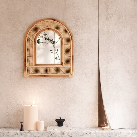 MOJO BOUTIQUE Arched Wall Mirror, 28x24 inches Boho Mirror, Pre-assembled, Handmade Rattan Mirror for Wall - Decorative Mirror for Living Room, Bedroom, Bathroom, Farmhouse & Home Decor