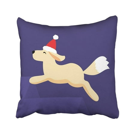 Flat Top Roof - ARTJIA Cute Golden Retriever Puppy Dog Wearing Santa Hat Jumping On Rooftops In Flat Christmas Pillowcase 18x18 inch