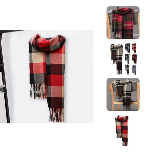 Men Scarf British Style Classic Plaid Fringed Tassels Soft Keep Warm Faux Autumn Winter Adults Long Scarf for Riding