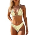 thumbnail image 5 of Women's Two Piece Bikini Swimsuit Halter Back Tie Top Triangle Bottom String Polka Dot Bikini Sets(Light Yellow,XS), 5 of 7