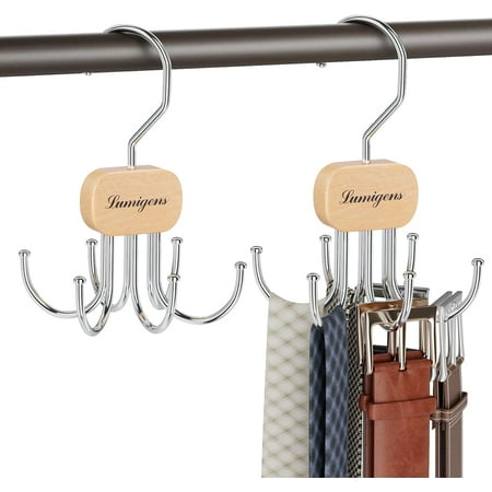 Belt Hanger  Belt Organizer for Closet Rotatable Tie Rack Belt Holder Hanging Closet Storage Hook for Belt  Bra  Tank Top  Tie  Scarf  Purse 2PCS Natural