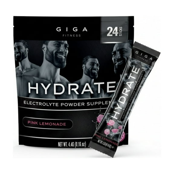 Giga Fitness Hydration Powder, Electrolyte Powder Supplement, Pink Lemonade, 24 Packets