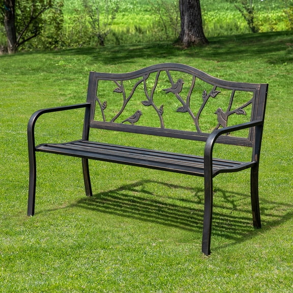 SUMMIT LIVING Outdoor Garden Bench, Metal Patio Park Bench with Armrests for Yard, Deck, Entryway, Bronze