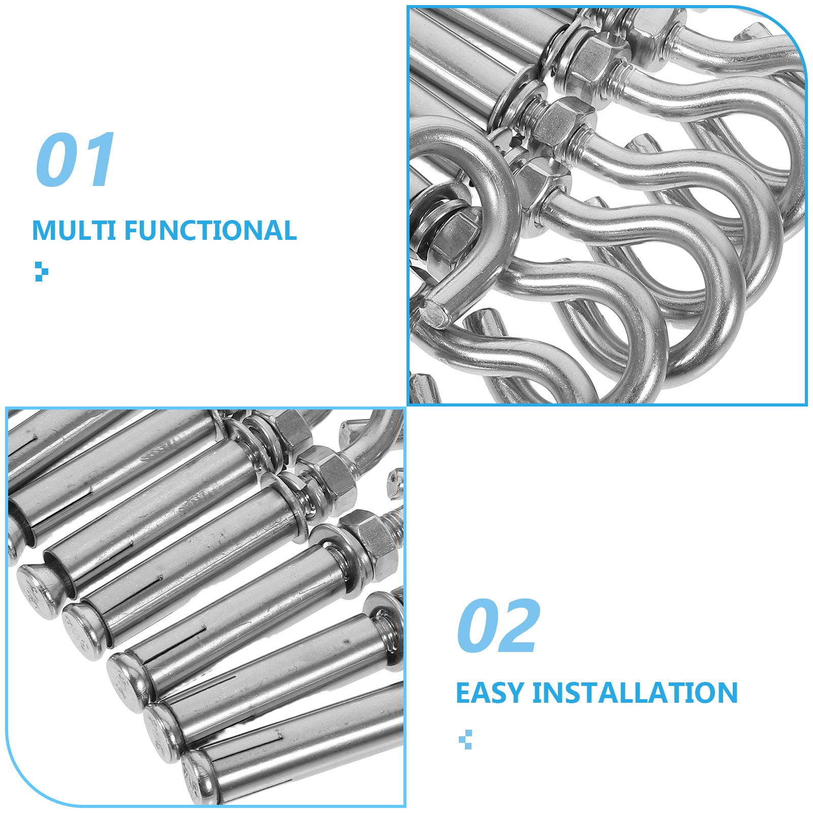 Hemoton Stainless Steel Expansion Hook Eye Bolt for Concrete Wall Anchors Silver 10pcs