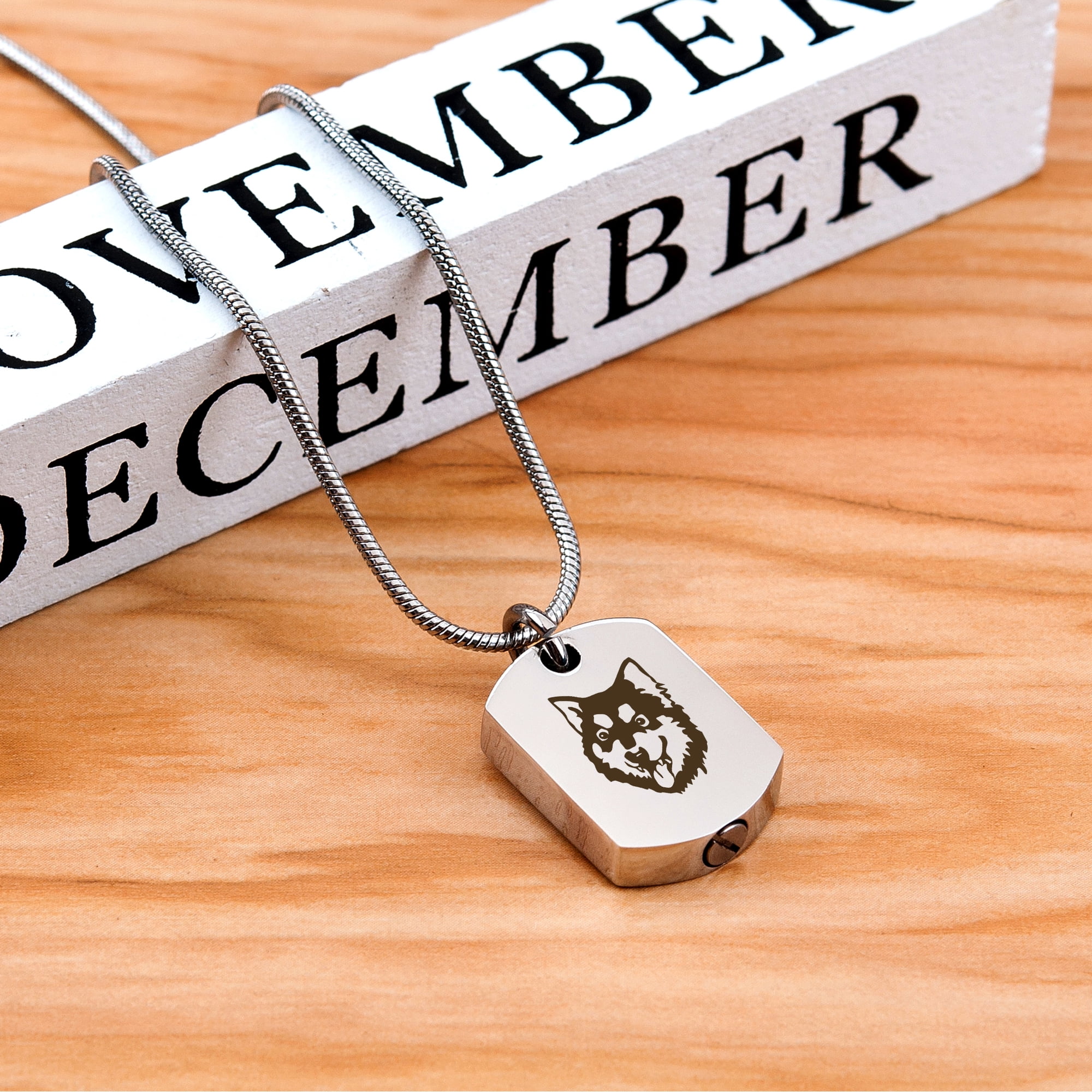 Anavia Alaskan Malamute Dog Tag Memorial Necklace for Ashes, Pet Ashes Necklace, Cremation Urn Necklace, Cremation Jewelry, Keepsake Ashes, Pet Memorial Jewelry, With Funnel Kit