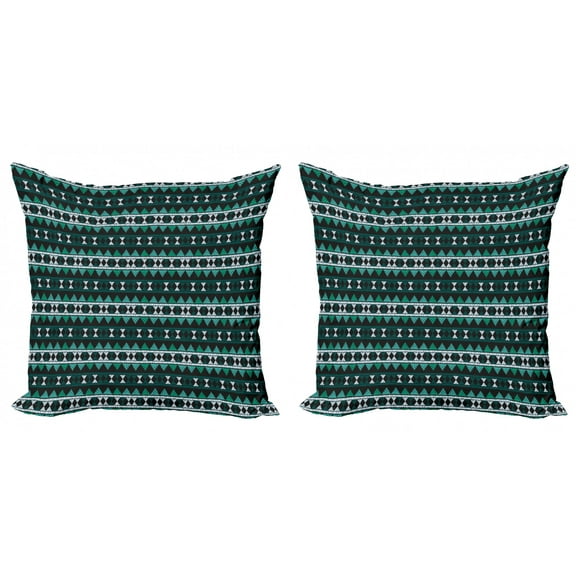 Aztec Throw Pillow Cushion Cover Pack of 2, Triangles Arrangement Green Forest Tones Illustration, Zippered Double-Side Digital Print, 4 Sizes, Seafoam Dark Teal, by Ambesonne