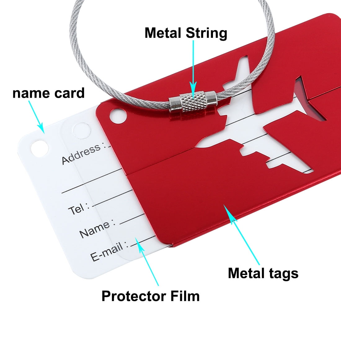 Airport Luggage Handbag Message Label Aluminium Metal Tag Card Holder Red 2pcs