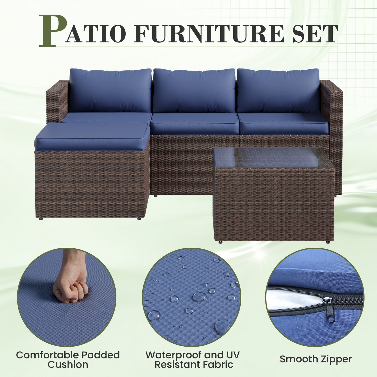 AMOPATIO 6-Piece Patio Furniture Set, Outdoor Patio Sectional Furniture All-Weather Rattan Wicker Patio Conversation Set Outdoor Furniture for Backyard Balcony,Blue