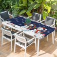 thumbnail image 2 of Navy Blue Snowman Christmas Table Cloths for 4 Foot Rectangle Tables, Xmas Snowflake Winter Ball Patio Waterproof Elastic Fitted Tablecloths, Washable Rectangular Table Cover for Camping, 2 of 8