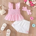 thumbnail image 2 of DXOUPM Girls Clothes Outfits Fly Sleeve Ruffle Tank Top and Elastic Waist Shorts Headband Set, 2 of 3