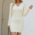 thumbnail image 3 of Efsteb Fall Fashion 2025 Winter Dresses for Women Cable Knit Hoodies Dress Casual Slim Long Sleeve Pullover Bodycon Mini Sweater Dresses (White,S), 3 of 8
