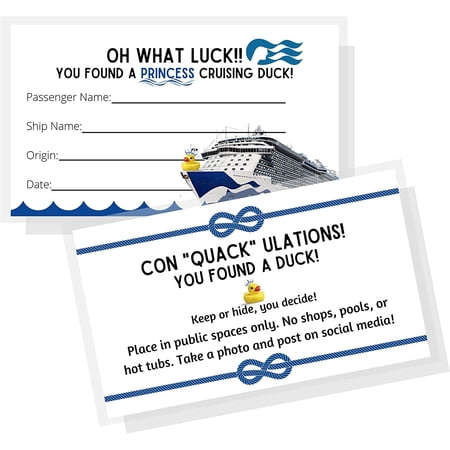 Cruising Duck Tags for Princess Cruise Line Cards 50 Pack Oh What Luck Youve Found a Keep or Hide You Decide Ship Game 2x3.5 Attach to Rubber Sailor Ducks Medallion