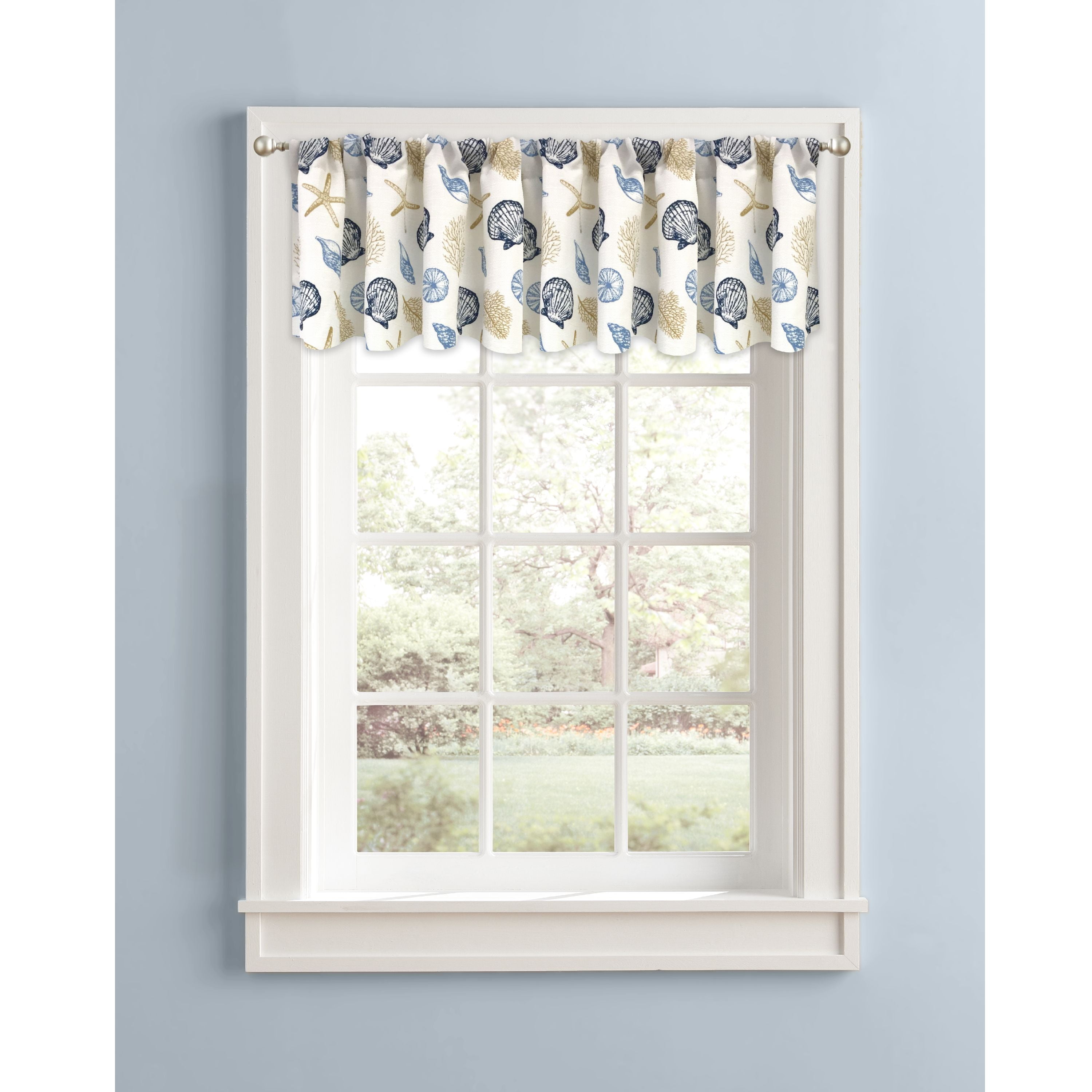 Better Homes Gardens Blue Seashells Kitchen Curtains Set Of 2 Gardens Blue Seashells Kitchen Curtains