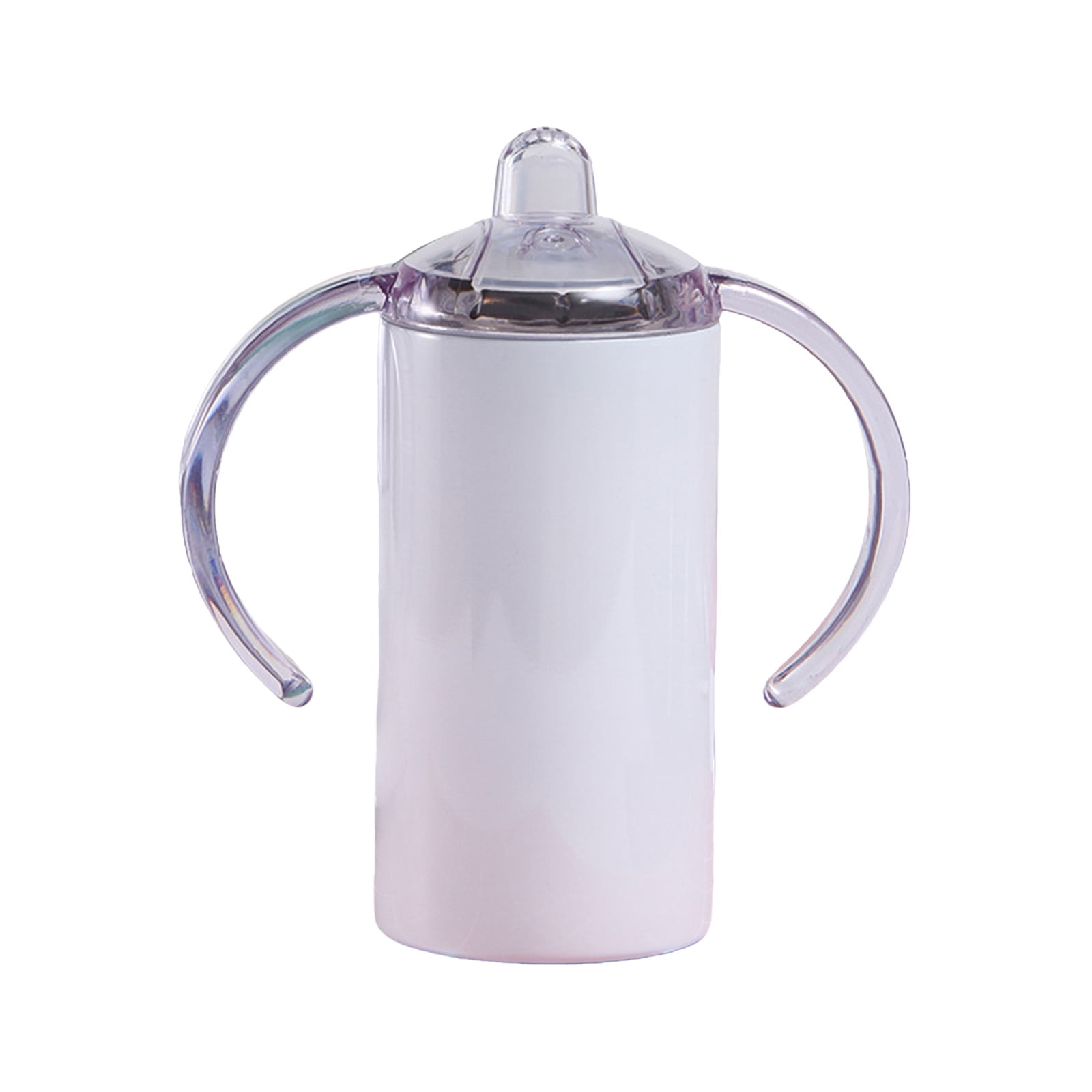 Glass Bottle 12oz Baby Sippy Tumbler with Double Wall Vacuum Insulation Nonslip Base Stainless Steel for Kids and Travel,13cmx7cm,White
