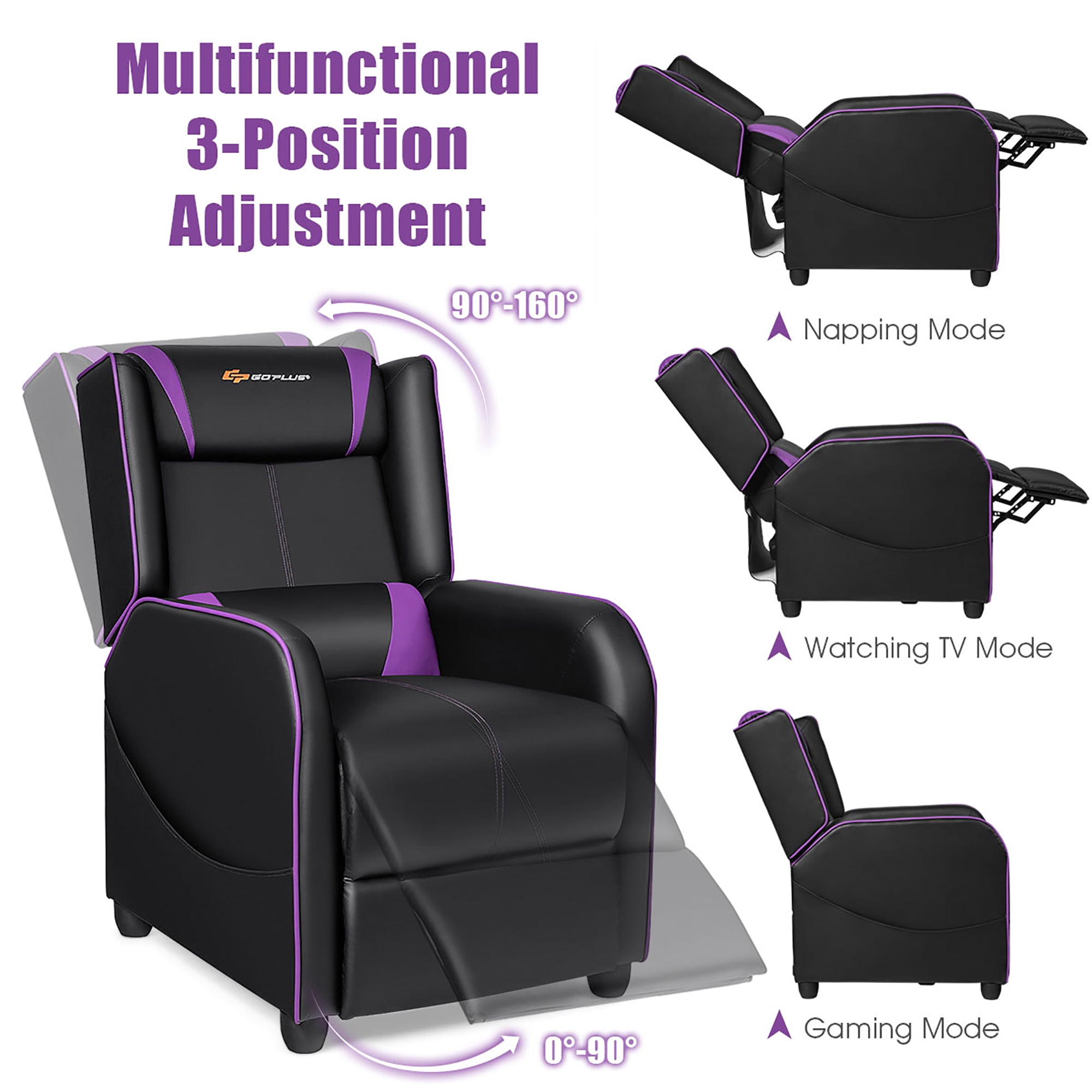 Goplus Massage Gaming Recliner Chair Single Living Room Sofa Home Theater Seat Purple
