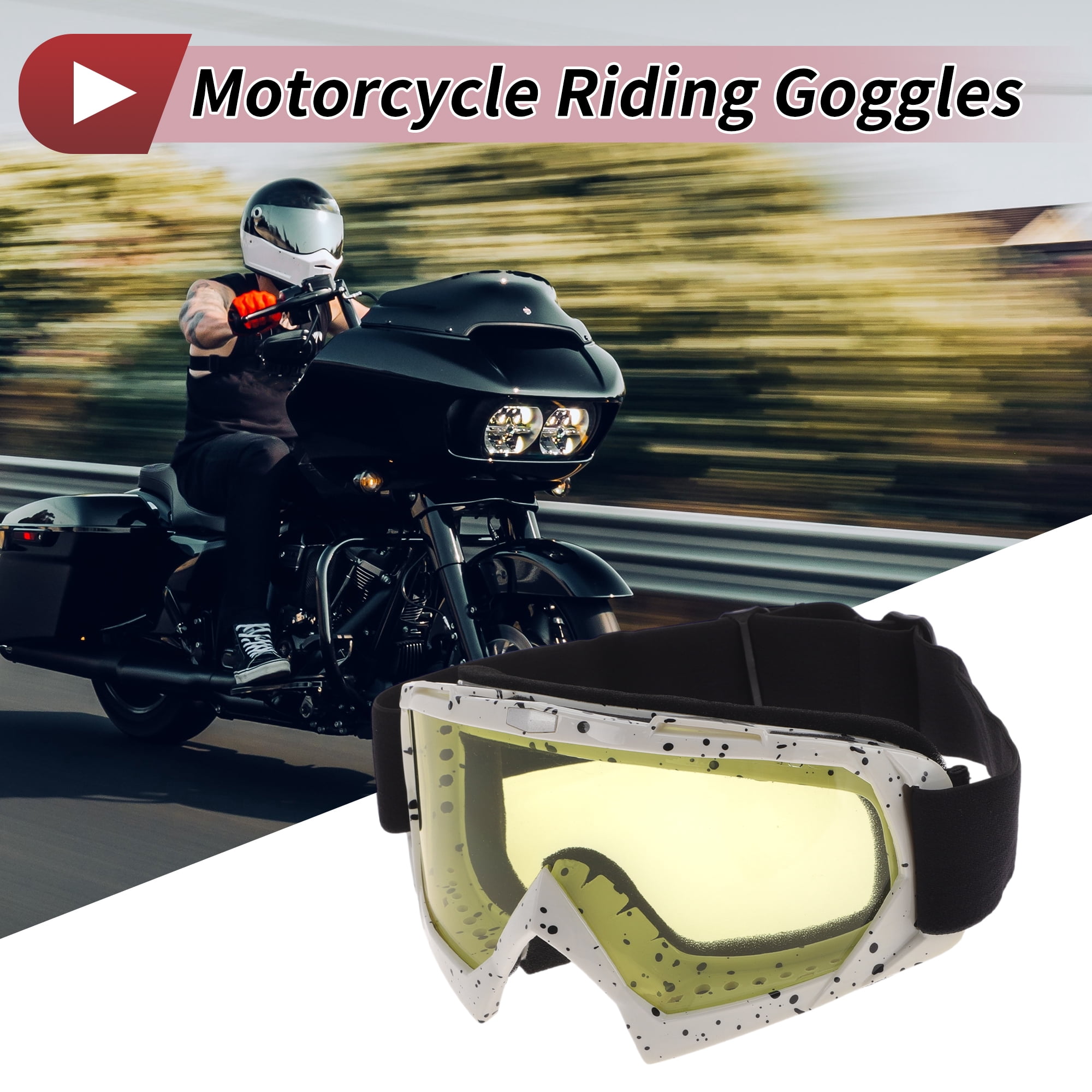 Unique Bargains Motorcycle Riding Goggles PC TPU Cycling Sunglasses Yellow Lens Black White Frame