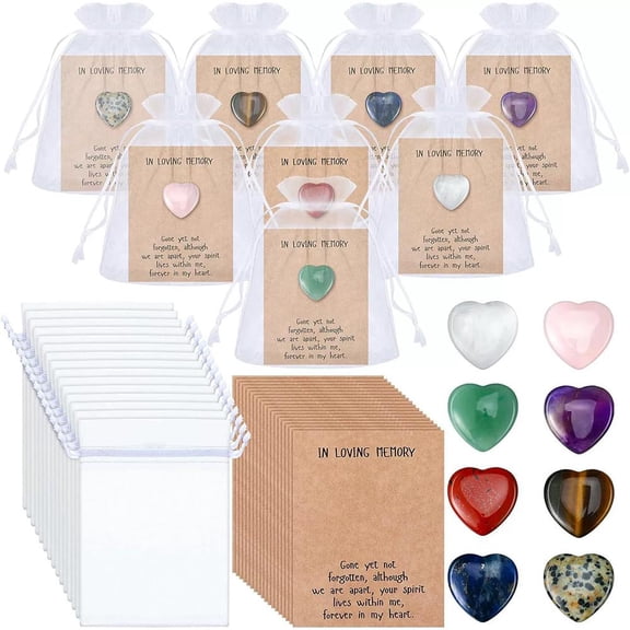 24PCS Celebration of Life Pocket Hug Token Gift, Heart-Shaped Natural Stone Hug Cards with Organza Bags & , Thoughtful Thank You Gifts for Family, Friends & Colleagues