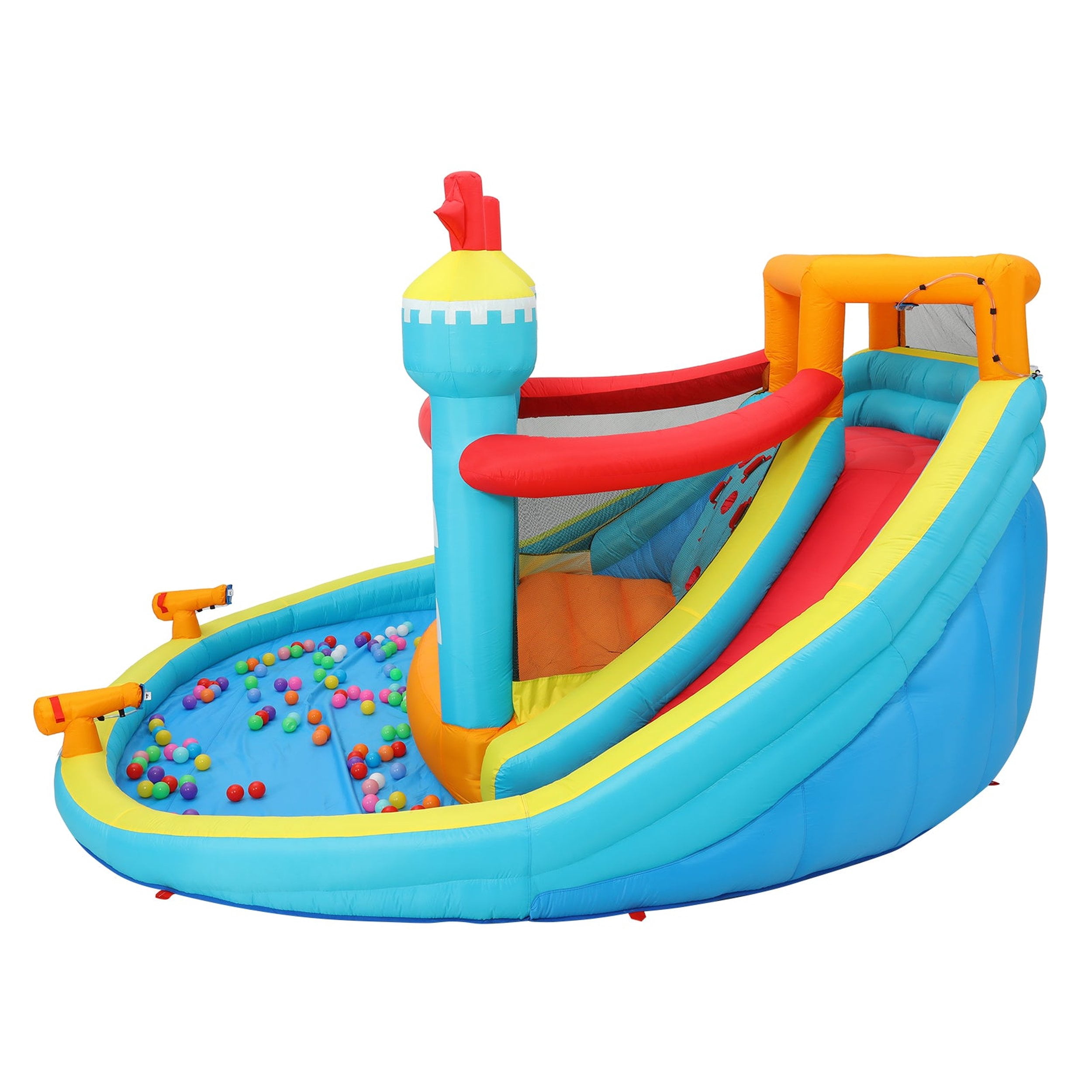 Funcid Inflatable Bounce House, Double Water Slide for Kids 3-12 Y, 14Ft Large Wet Dry Waterslide Park Bouncy Castle w/ Water Gun & Spray,Blower, Blow Up Water Slides for Kids Backyard