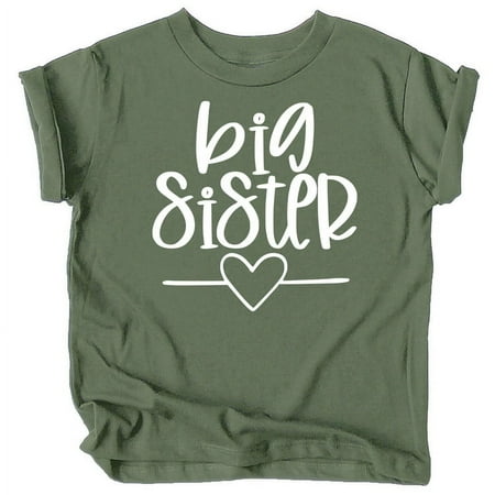 

Olive Loves Apple Big Sister Heart Sibling Reveal T-Shirt for Baby and Toddler Girls Sibling Outfits Military Green Shirt