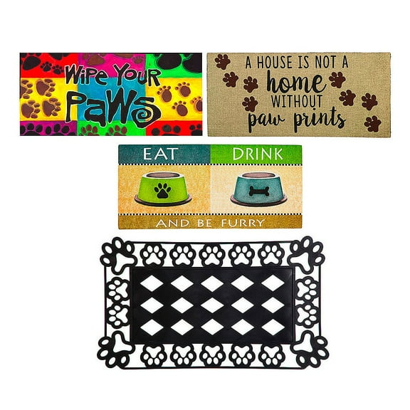 Evergreen Indoor Outdoor Doormat Bundle Set of 4 - Frame and 3 Welcome Paw Print Pet Inserts