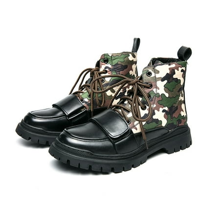 

Men‘s‘ Leather Camouflage Lace Up Boots Wear-resistant Non Slip Outdoor Walking Hiking Shoes