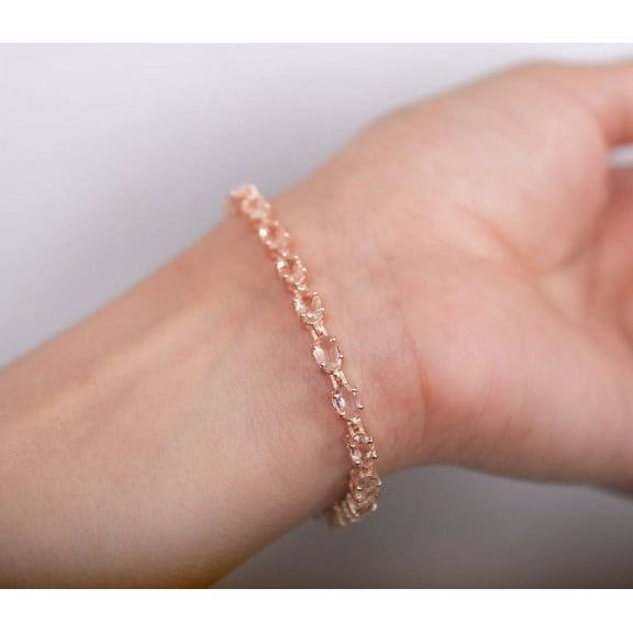 Morganite Tennis Bracelet, CZ Tennis Bracelet For Women,Jewelry, CZ Morganite Bracelet,Oval Bracelet gift