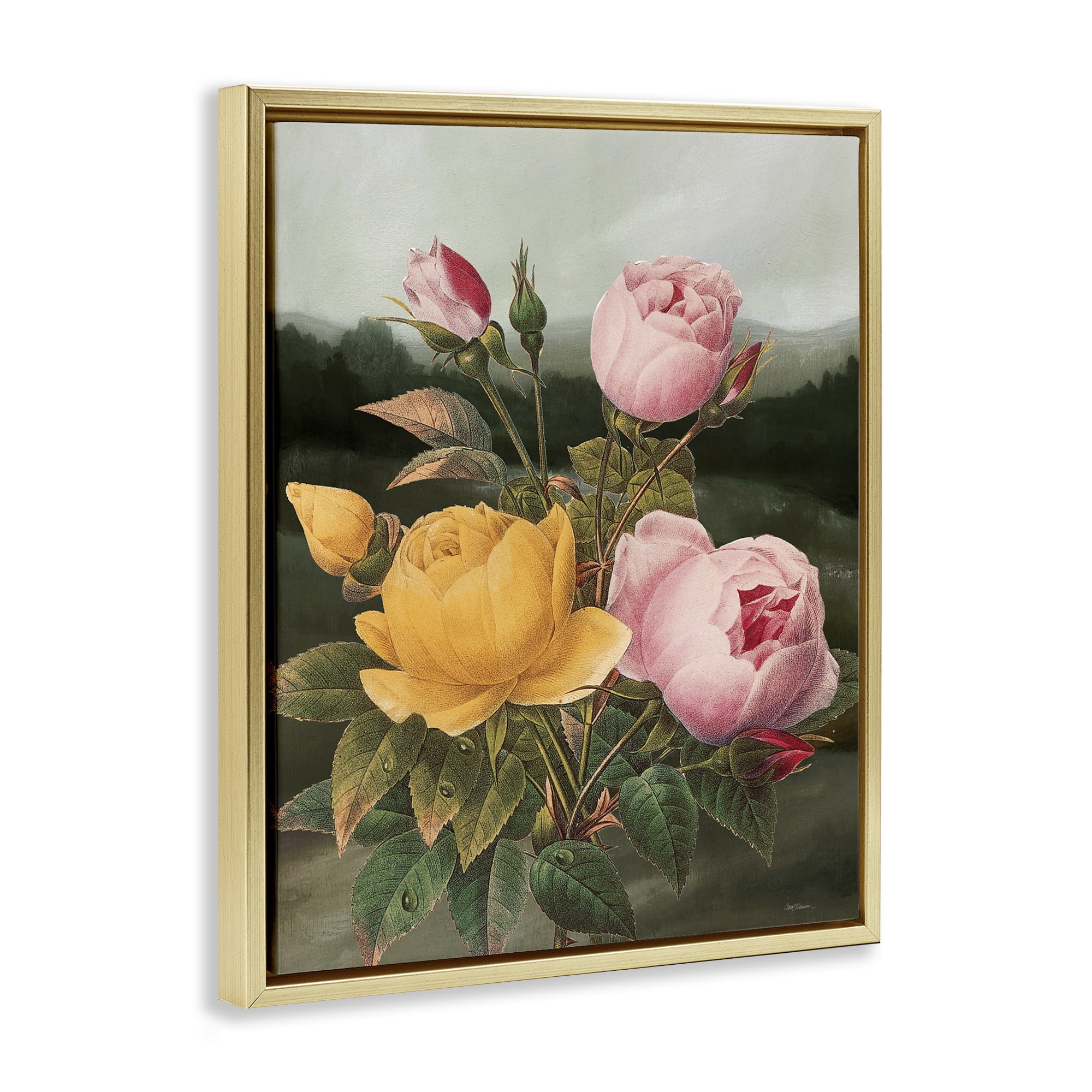 Stupell Industries Vintage Peony Blooms Botanical & Floral Painting Gold Floater Framed Art Print Wall Art, 25 x 31