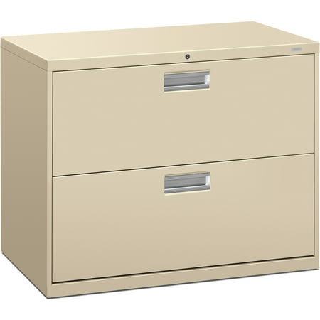 - HON Brigade 600 Series Lateral File, 2 Drawers, Polished Aluminum Pull, 36