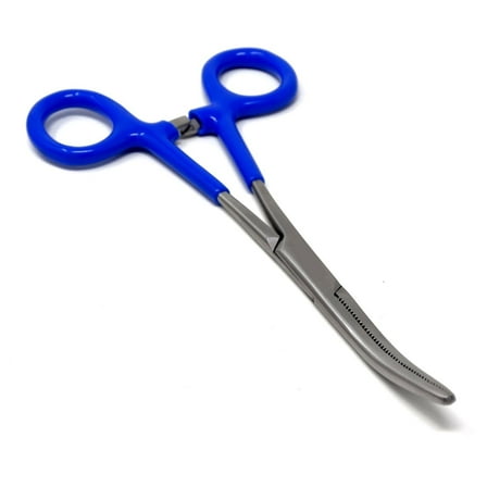Stainless Steel Fishing Pliers Anglers Catch & Release Serrated Tool, Blue Vinyl Grip 6" Curved