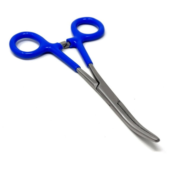 Stainless Steel Fishing Pliers Anglers Catch & Release Serrated Tool, Blue Vinyl Grip 6" Curved