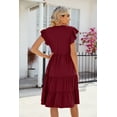 thumbnail image 4 of QINCAO Womens Dresses Summer Casual V Neck Ruffle Sleeve High Waist Flowy Tiered Mini Dress with Pockets S-2XL, 4 of 5