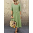 thumbnail image 2 of Robe d'Été 2024 en Coton et Lin pour Femmes, Col Rond, Manches Courtes, Ample, Décontractée, Nouvelle Mode, Élégante, 2 of 6