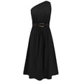 thumbnail image 4 of QUNYINEY Summer Dresses for Women 2025 Sleeveless Casual Solid A-Line Dress One Shoulder Cinched Waist Flowy Maxi Dresses, 4 of 6